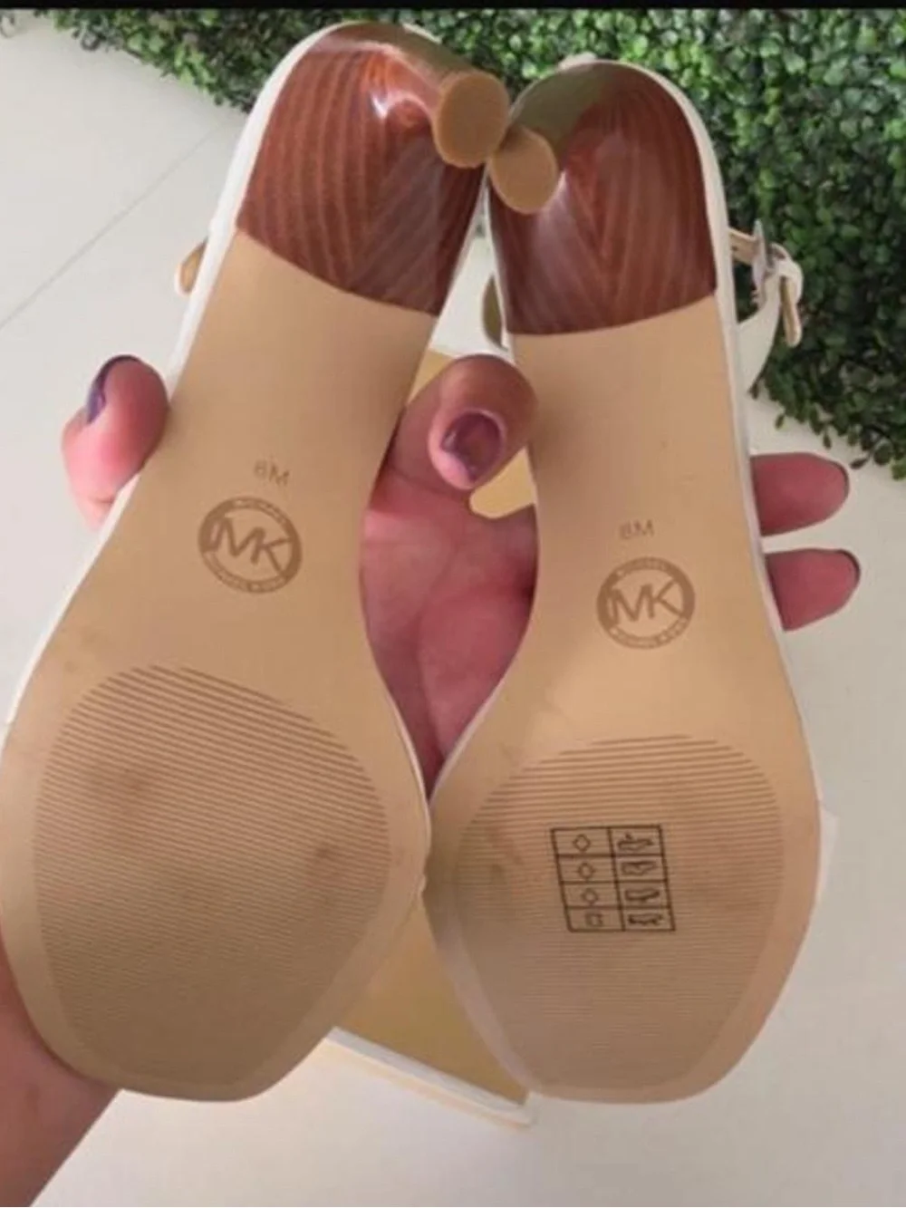 Michael Kors White Slingback Sandal with Tan Insole and Red Wrapped Heel